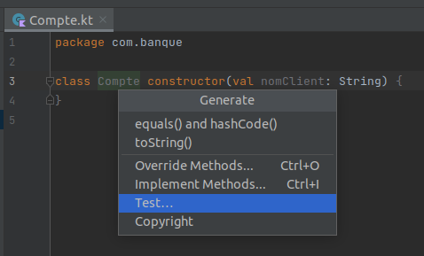 Generate test menu