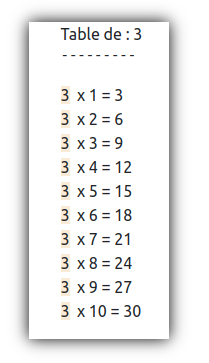 Table Mult par 3